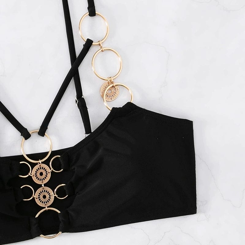 Elegant Two - Piece Hollow Metal Ring Bikini - SHOWLU FASHION STORE