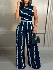 Elegant Women Wide Leg Long Juumpsuit 2024 Spring Summer Fashion Printed Sleeveless Casual Holiday Bodysuits Jumpsuits Trousers - SHOWLU FASHION STORE