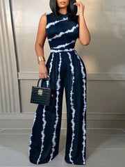 Elegant Women Wide Leg Long Juumpsuit 2024 Spring Summer Fashion Printed Sleeveless Casual Holiday Bodysuits Jumpsuits Trousers - SHOWLU FASHION STORE