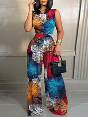 Elegant Women Wide Leg Long Juumpsuit 2024 Spring Summer Fashion Printed Sleeveless Casual Holiday Bodysuits Jumpsuits Trousers - SHOWLU FASHION STORE