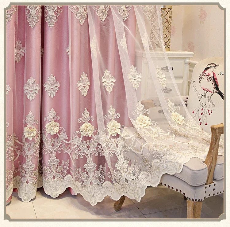 Embroidered Embossed Curtains for Bedroom Living Room CurtainTulle in One Piece Luxury European French Blackout valance - SHOWLU FASHION STORE