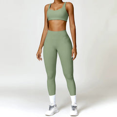 European and American Winter Nude Feel Tight Yoga Suit High Waist Quick - Drying Sanding Running Sports Workout Clothes Two - piece Set Women - SHOWLU FASHION STORE