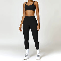 European and American Winter Nude Feel Tight Yoga Suit High Waist Quick - Drying Sanding Running Sports Workout Clothes Two - piece Set Women - SHOWLU FASHION STORE