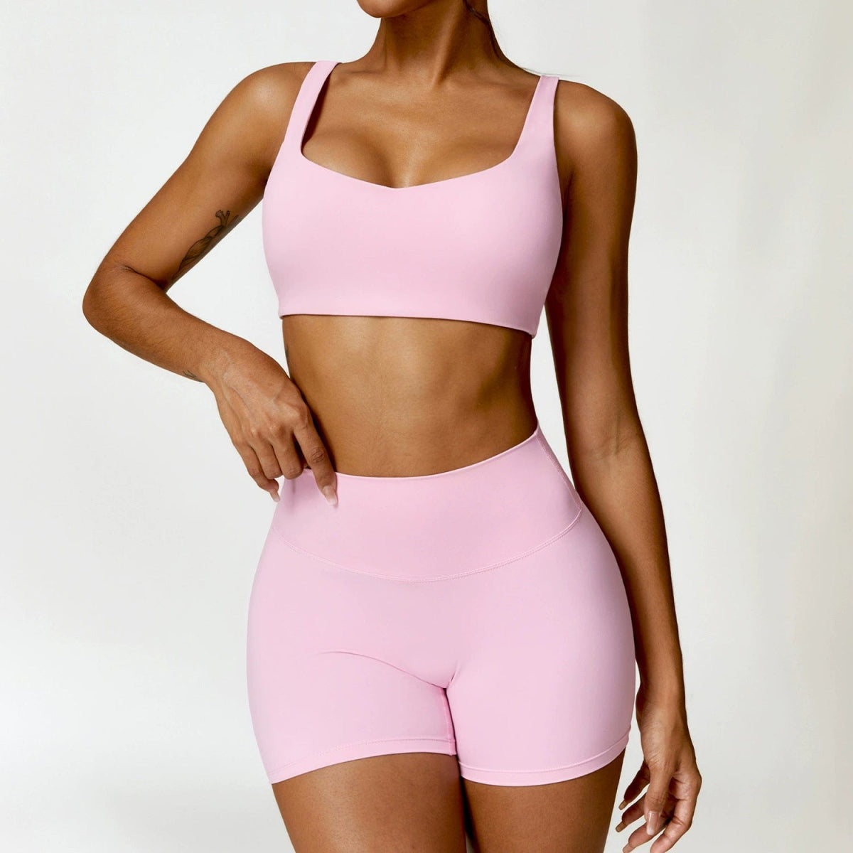 European and American Winter Nude Feel Tight Yoga Suit High Waist Quick - Drying Sanding Running Sports Workout Clothes Two - piece Set Women - SHOWLU FASHION STORE