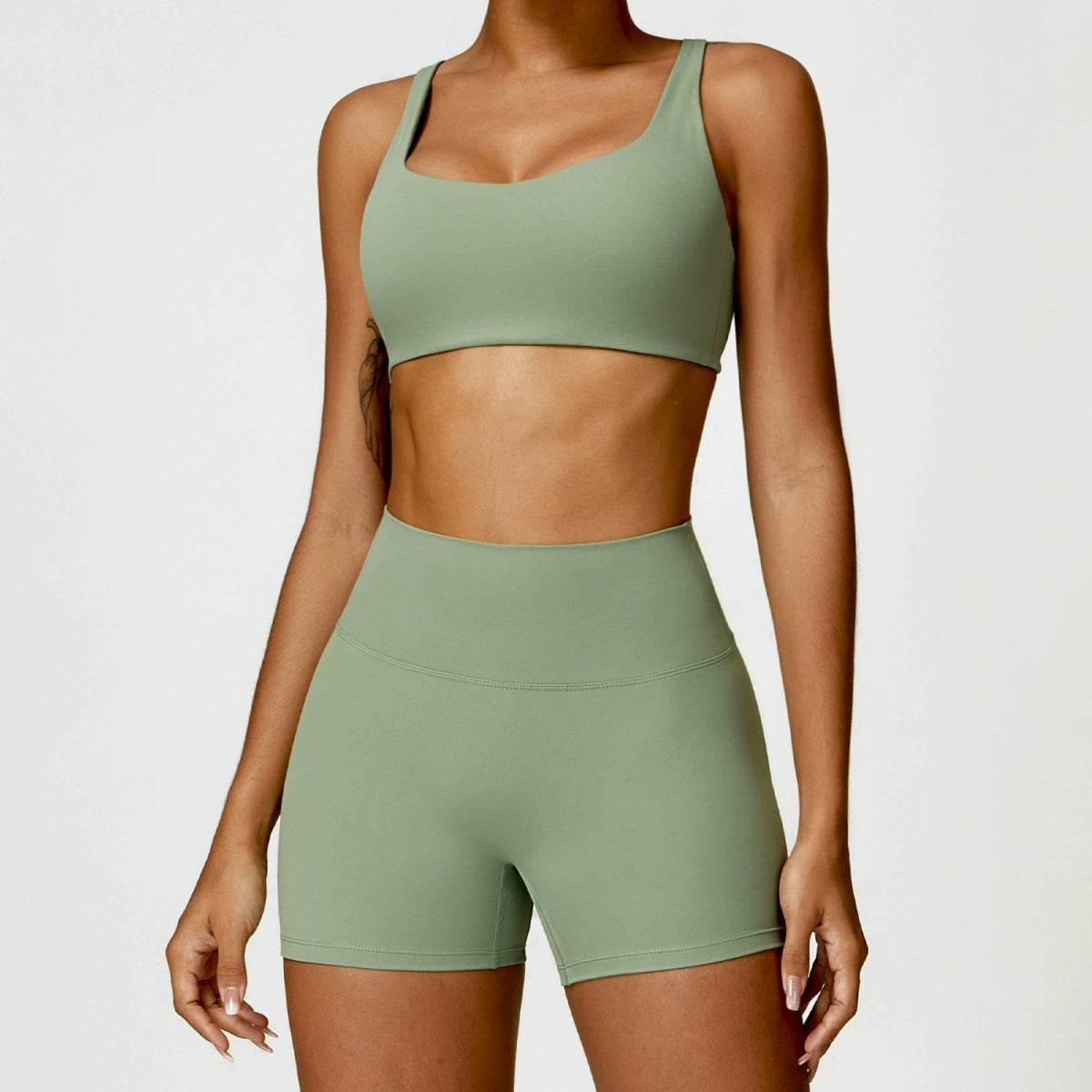 European and American Winter Nude Feel Tight Yoga Suit High Waist Quick - Drying Sanding Running Sports Workout Clothes Two - piece Set Women - SHOWLU FASHION STORE