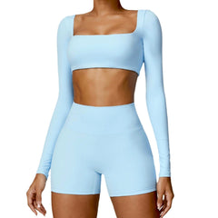European and American Winter Nude Feel Tight Yoga Suit High Waist Quick - Drying Sanding Running Sports Workout Clothes Two - piece Set Women - SHOWLU FASHION STORE