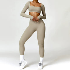 European and American Winter Nude Feel Tight Yoga Suit High Waist Quick - Drying Sanding Running Sports Workout Clothes Two - piece Set Women - SHOWLU FASHION STORE