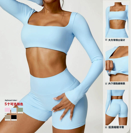 European and American Winter Nude Feel Tight Yoga Suit High Waist Quick - Drying Sanding Running Sports Workout Clothes Two - piece Set Women - SHOWLU FASHION STORE