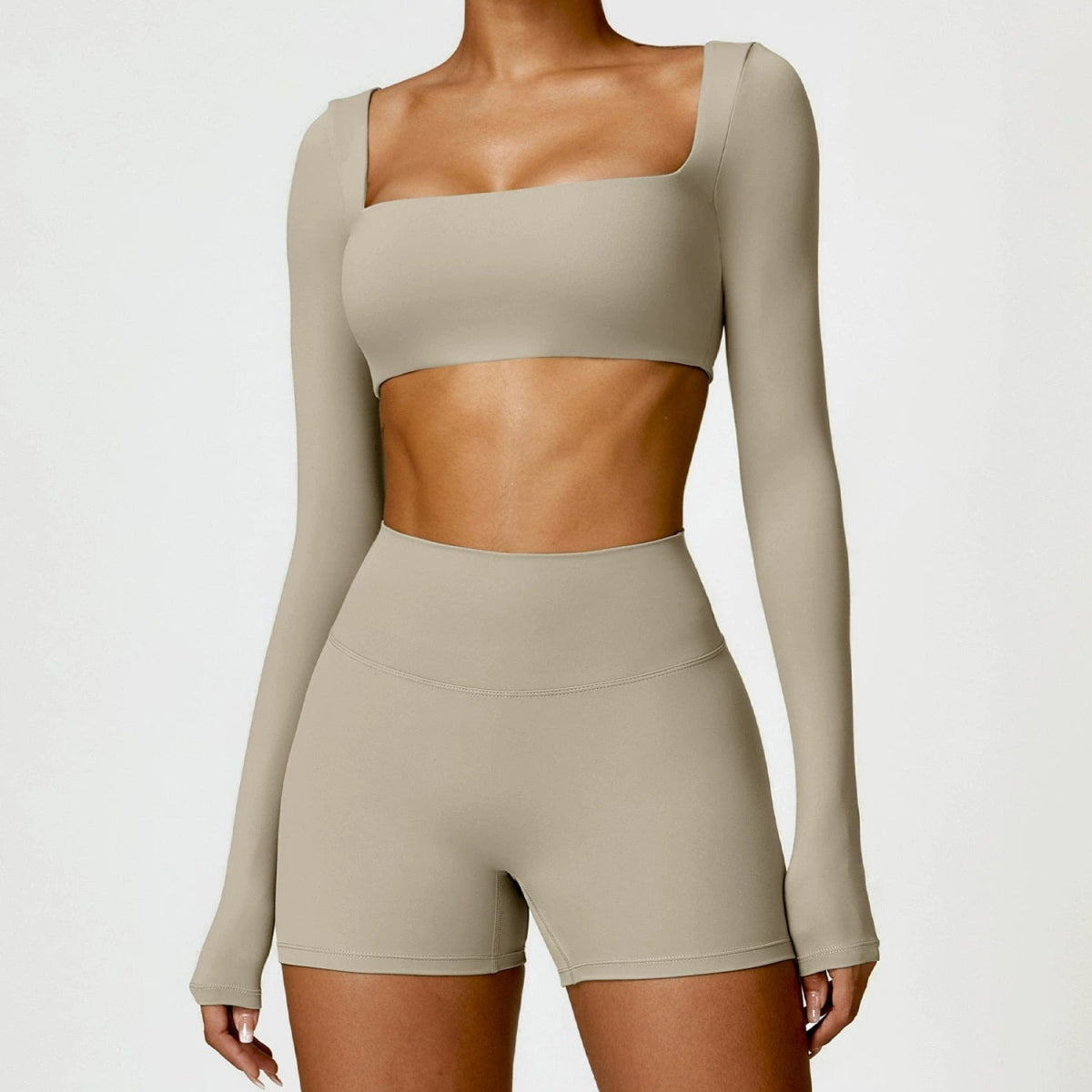 European and American Winter Nude Feel Tight Yoga Suit High Waist Quick - Drying Sanding Running Sports Workout Clothes Two - piece Set Women - SHOWLU FASHION STORE