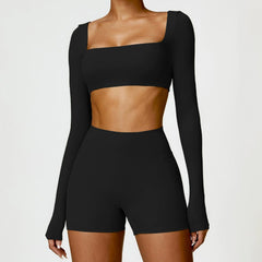 European and American Winter Nude Feel Tight Yoga Suit High Waist Quick - Drying Sanding Running Sports Workout Clothes Two - piece Set Women - SHOWLU FASHION STORE