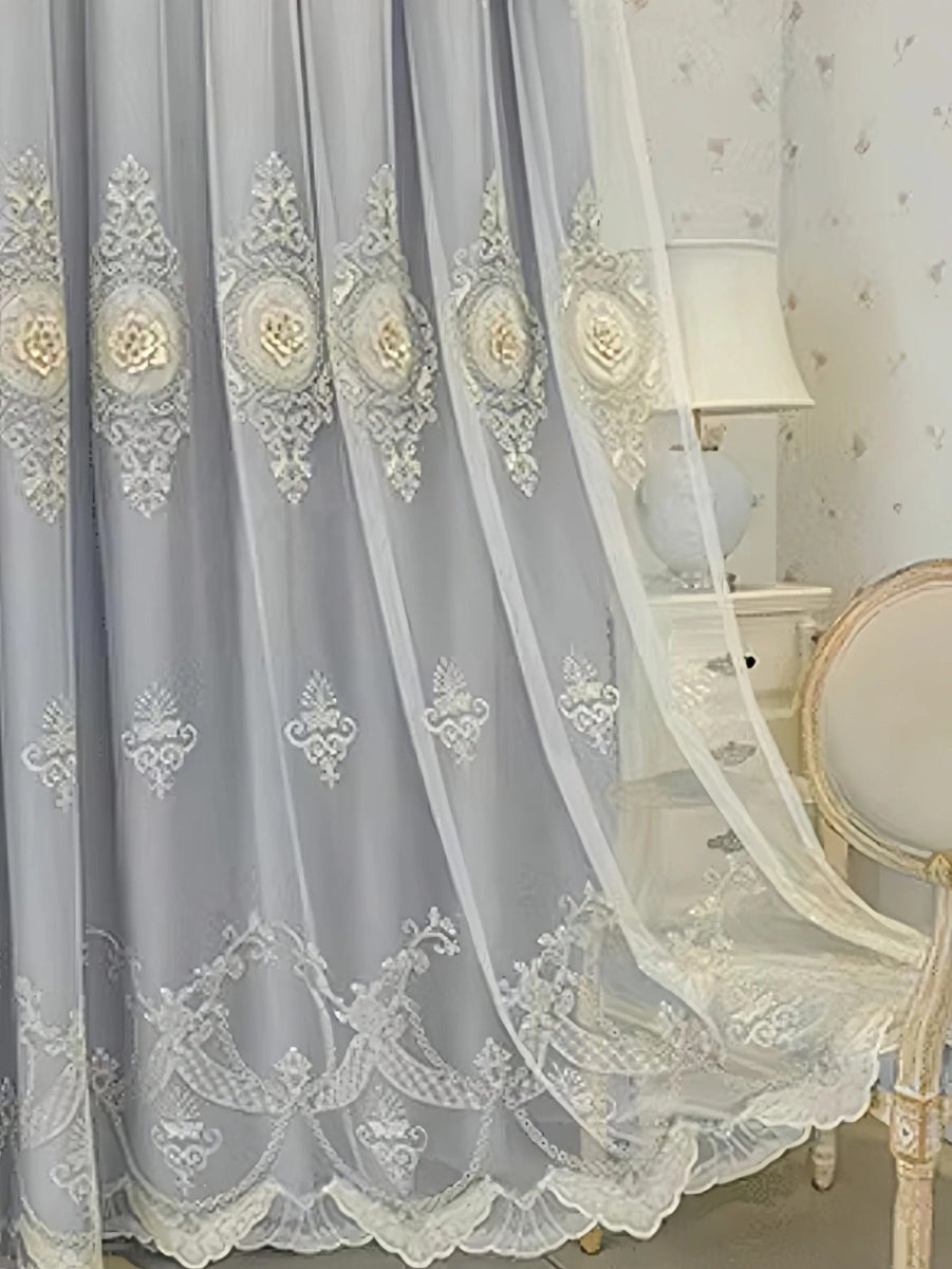 European Embroidered Jacquard Sheer Curtains Luxury Blackout Curtains Double Layer Window Darpes with Sheer Overlay - SHOWLU FASHION STORE