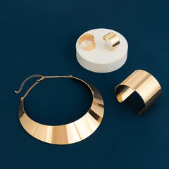 Exaggerated Wide Smooth Surface Metal Necklace/Earrings/Bracelet Set for Women Trendy African Collar Fashion Jewelry Accessories - SHOWLU FASHION STORE