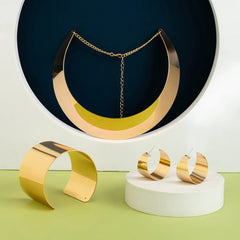Exaggerated Wide Smooth Surface Metal Necklace/Earrings/Bracelet Set for Women Trendy African Collar Fashion Jewelry Accessories - SHOWLU FASHION STORE