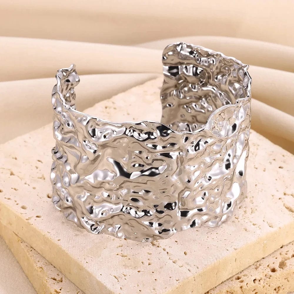 Exquisite Classic Bump Pattern Openning Bangles Bracelet For Women Cuff Bracelet Gold Color Stainless Steel Hand Ornament Gift - SHOWLU FASHION STORE