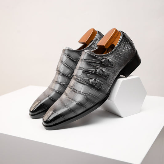 Men's Genuine Faux Leather Monk Strap Oxfords - Casual Fashion Business Shoes with Solid Color, Square Toe, All-Season Low Top Slip-On for Daily, Party & Wedding - Split Cow Faux Leather Upper, Synthetic Inner, Rubber Sole SHOWLU FASHION STORE