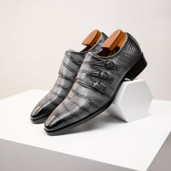 Men's Genuine Faux Leather Monk Strap Oxfords - Casual Fashion Business Shoes with Solid Color, Square Toe, All-Season Low Top Slip-On for Daily, Party & Wedding - Split Cow Faux Leather Upper, Synthetic Inner, Rubber Sole SHOWLU FASHION STORE
