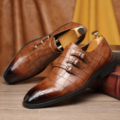 Men'S Plaid Oxfords with Buckle Closure, Microfiber Synthetic Dress Shoes, Low Top, Round Toe, Rubber Sole, PU Insole, for Business, Casual, Wedding, All-Season Wear SHOWLU FASHION STORE