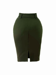 Chic Floral Belted Bodycon Skirt - Figure-Flattering & Ventilated Split Back - Perfect for Spring & Summer - Stylish Womens Fashion Wardrobe Essential