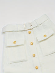 A Stylish White Midi Skirt for Women, Featuring a Unique And Elegant Design, High-Waisted And Straight-Cut, Perfect for Spring.