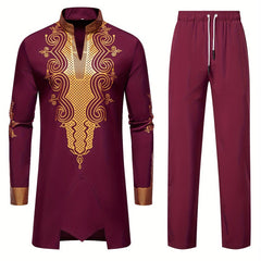 Men's Casual Striped Long Sleeve Robe Set - Polyester, Machine Washable, Stand Collar