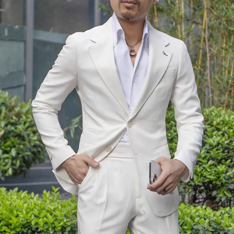 Fancy Casual White Host Men's Suit Set - SHOWLU FASHION STORE