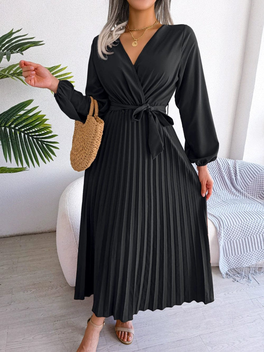 Fashion Elegant Cross V - neck Swing Pleated Maxi Dress Women Women Elegant V - neck Dress - SHOWLU FASHION STORE