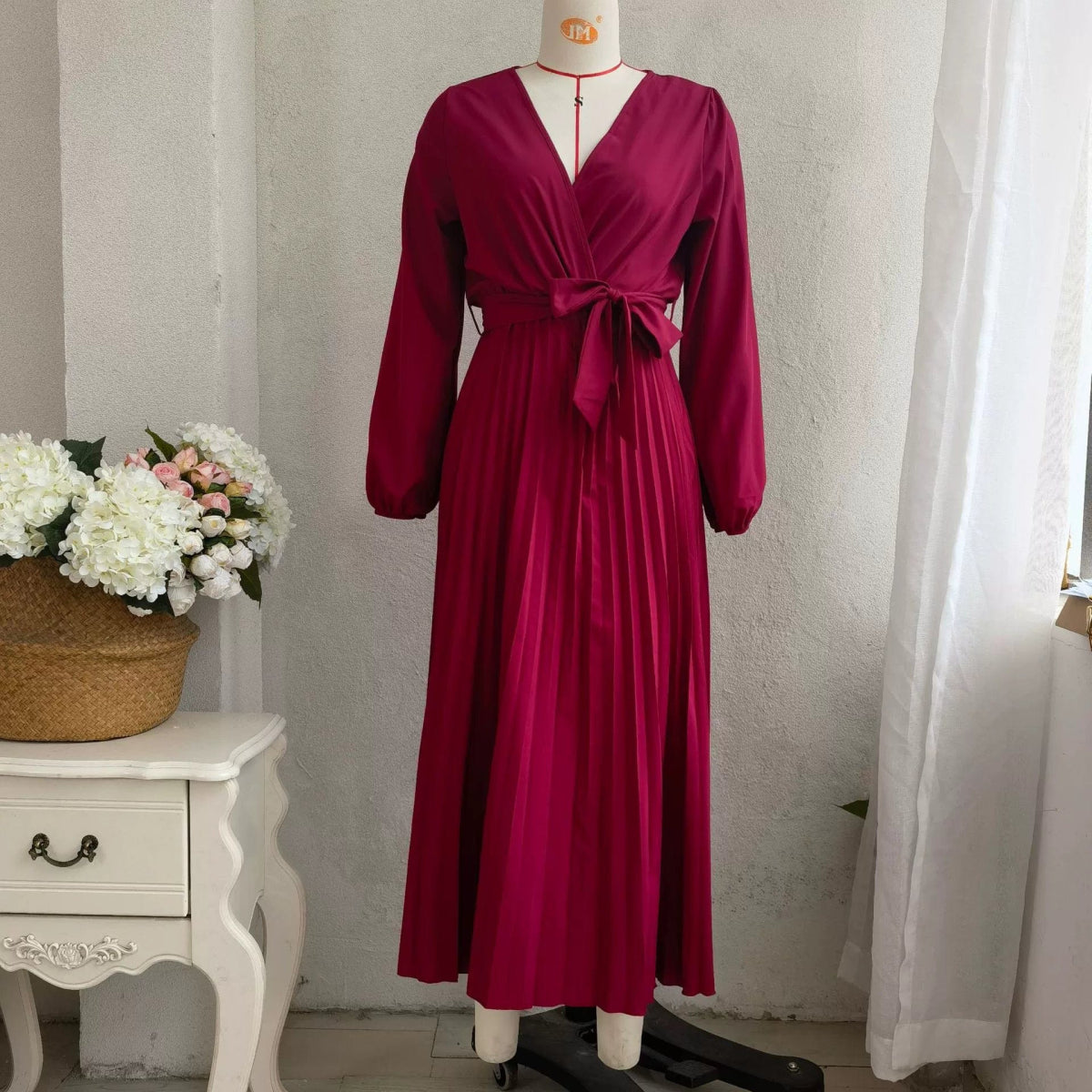 Fashion Elegant Cross V - neck Swing Pleated Maxi Dress Women Women Elegant V - neck Dress - SHOWLU FASHION STORE
