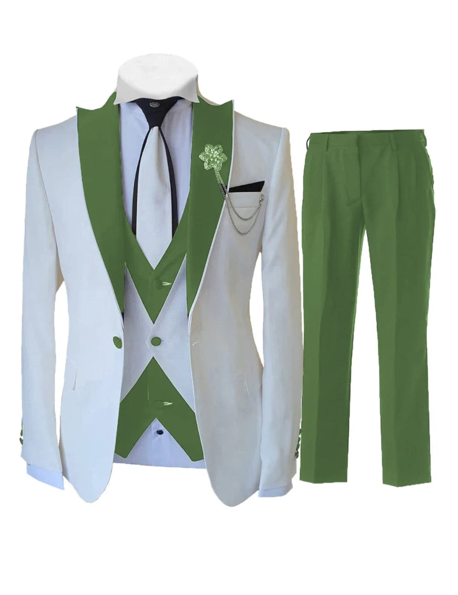 Fashion Luxury Tailor - made White Suits For Men 3 Piece Set Slim Fit Formal Wedding Best Man Groom Tuxedo(jacket+Vest+Pants) - SHOWLU FASHION STORE