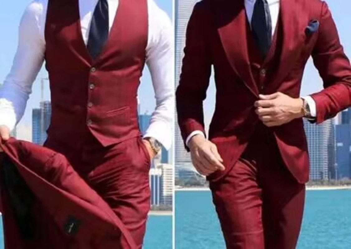 Fashion Men Leisure Boutique Business Suits Solid Color Wedding Suit Formal Groom Tuxedos 3 Pcs Set Dress Blazer Vest Trousers - SHOWLU FASHION STORE