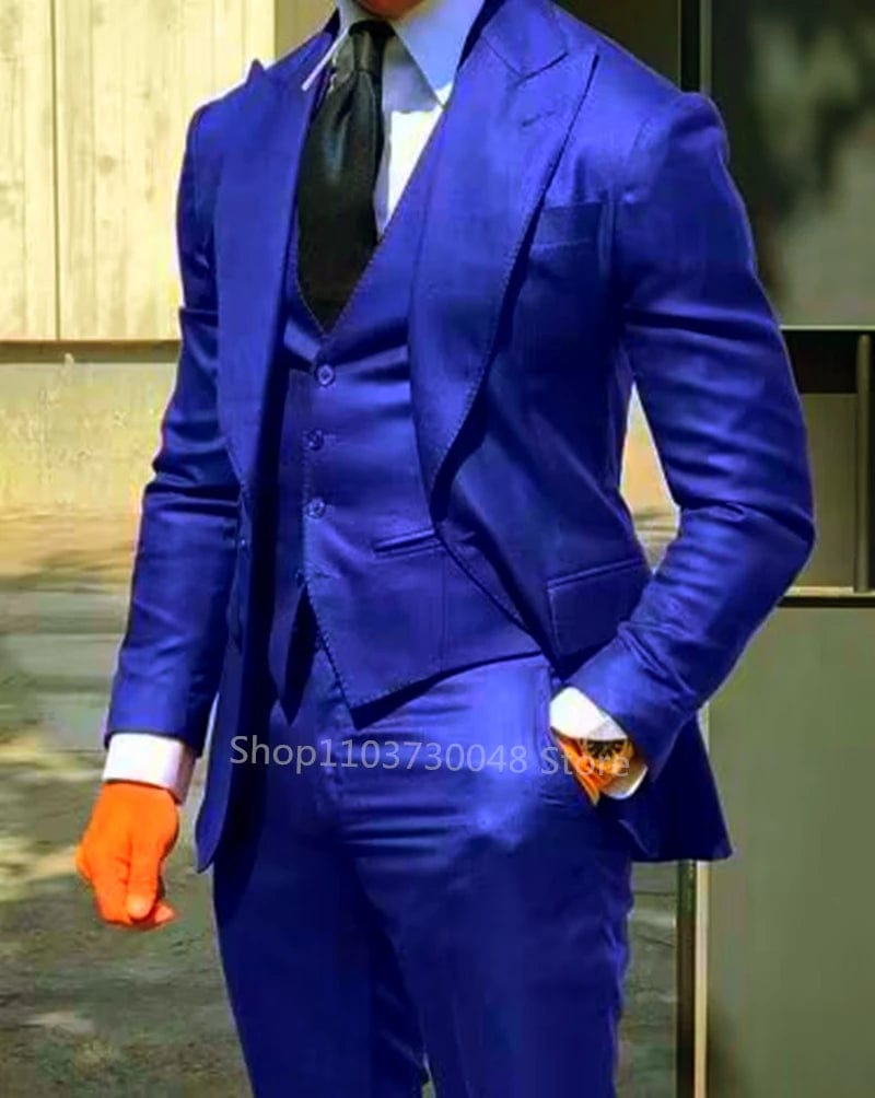 Fashion Men Leisure Boutique Business Suits Solid Color Wedding Suit Formal Groom Tuxedos 3 Pcs Set Dress Blazer Vest Trousers - SHOWLU FASHION STORE