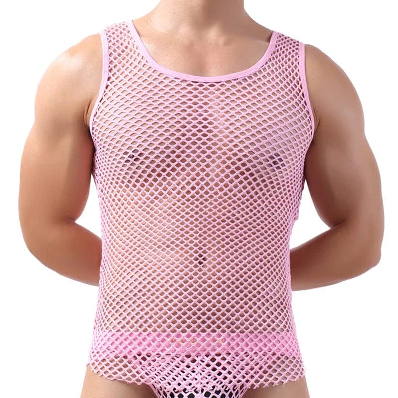 Fashion Men Mesh Tank Tops Hollow Out O Neck Sleeveless Party Vests See Through Sexy Tops Men Clothing - SHOWLU FASHION STORE