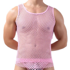 Fashion Men Mesh Tank Tops Hollow Out O Neck Sleeveless Party Vests See Through Sexy Tops Men Clothing - SHOWLU FASHION STORE