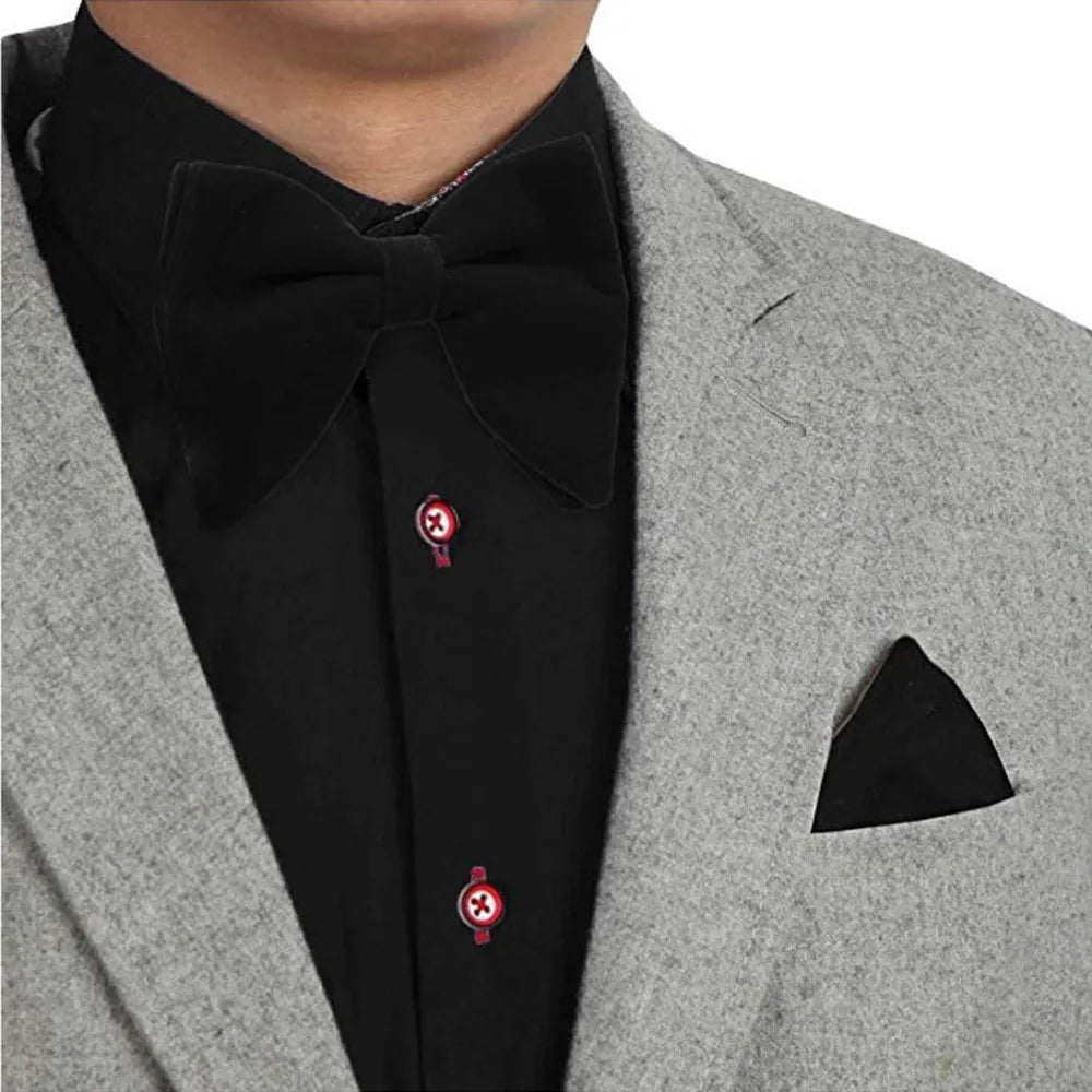 Fashion Men's Oversized Bow Ties Velvet Black Pocket Square Red Navy White Bowknot Tuxedo Accessories Green Handkerchief Cravat - SHOWLU FASHION STORE