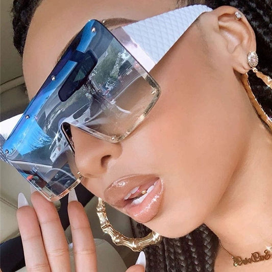 Fashion Modern Large Rim Sunglasses Women's One - Piece Lens Wide - Brimmed Sunglasses Fashion Ins Street Shot Catwalk Glasses Men - SHOWLU FASHION STORE