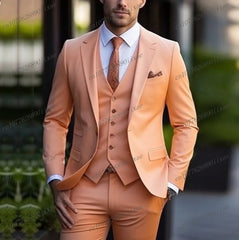 Fashion New Formal Orange Men Suit Groom Groomsman Wedding Party Prom Business Male Tuxedos 3 Piece Set Blazer Vest Pants - SHOWLU FASHION STORE