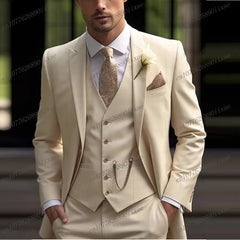 Fashion New Formal Orange Men Suit Groom Groomsman Wedding Party Prom Business Male Tuxedos 3 Piece Set Blazer Vest Pants - SHOWLU FASHION STORE