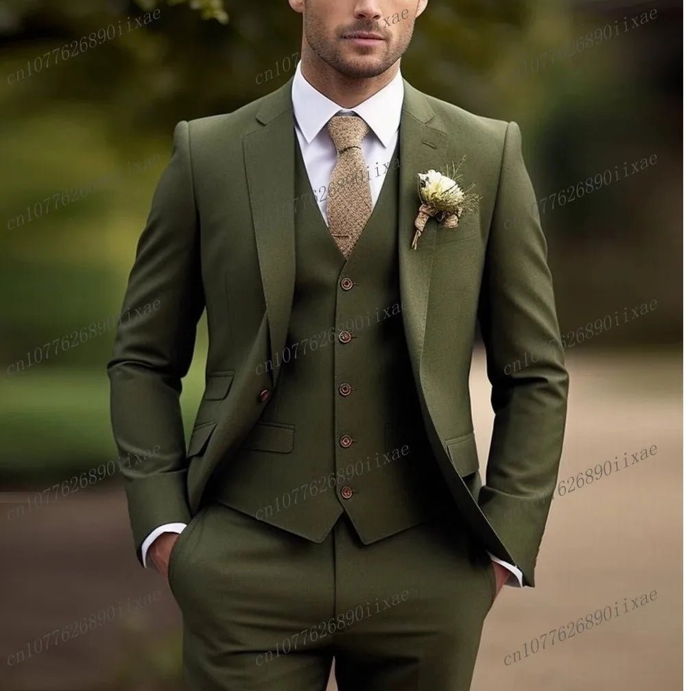 Fashion New Formal Orange Men Suit Groom Groomsman Wedding Party Prom Business Male Tuxedos 3 Piece Set Blazer Vest Pants - SHOWLU FASHION STORE