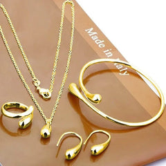 Fashion S925 Silver Needle Earrings Ring Bracelet Set Simple Personality Womens Water Drop Four - piece Jewelry Set for Women Gift - SHOWLU FASHION STORE