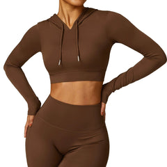 Fashion Spring Quick - Drying Long Sleeve Yoga Wear Training Outdoor Running Exercise T-shirt Hooded Workout Clothes Top without Chest Pad - SHOWLU FASHION STORE