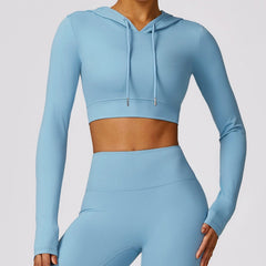Fashion Spring Quick - Drying Long Sleeve Yoga Wear Training Outdoor Running Exercise T-shirt Hooded Workout Clothes Top without Chest Pad - SHOWLU FASHION STORE