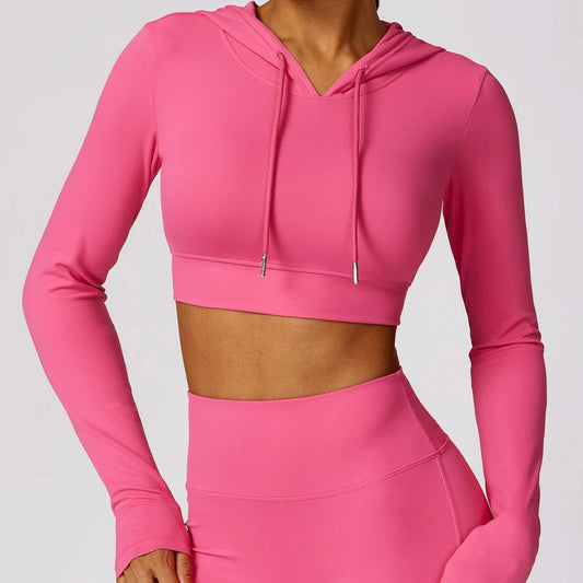 Fashion Spring Quick - Drying Long Sleeve Yoga Wear Training Outdoor Running Exercise T-shirt Hooded Workout Clothes Top without Chest Pad - SHOWLU FASHION STORE