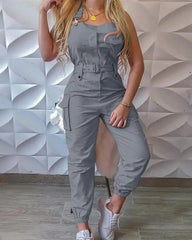 Fashion Strap Jumpsuit Women Loose Dungarees Long Rompers Summer Solid Pockets Cargo Pants Female Casual Work Out Playsuits - SHOWLU FASHION STORE