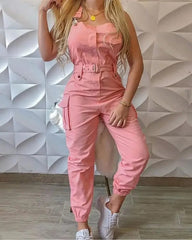 Fashion Strap Jumpsuit Women Loose Dungarees Long Rompers Summer Solid Pockets Cargo Pants Female Casual Work Out Playsuits - SHOWLU FASHION STORE