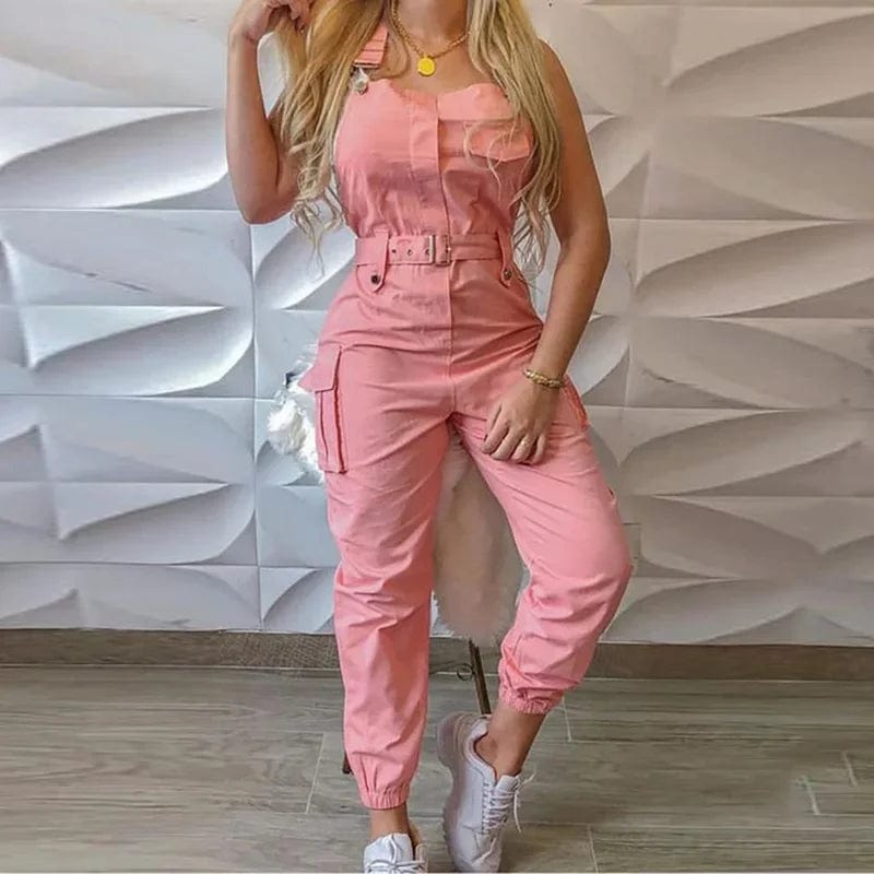 Fashion Strap Jumpsuit Women Loose Dungarees Long Rompers Summer Solid Pockets Cargo Pants Female Casual Work Out Playsuits - SHOWLU FASHION STORE