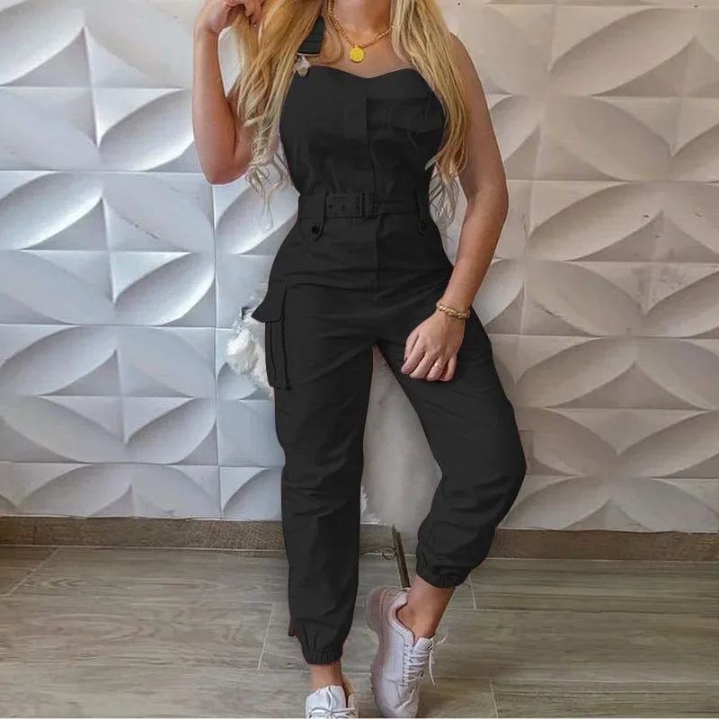 Fashion Strap Jumpsuit Women Loose Dungarees Long Rompers Summer Solid Pockets Cargo Pants Female Casual Work Out Playsuits - SHOWLU FASHION STORE
