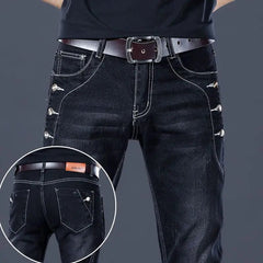 Fashion Stylish Korean Style Clothes Classic Kpop Streetwear Luxury Slim - Fit Smoke Gray Men's Jeans Casual Cowboy Pants for Men - SHOWLU FASHION STORE