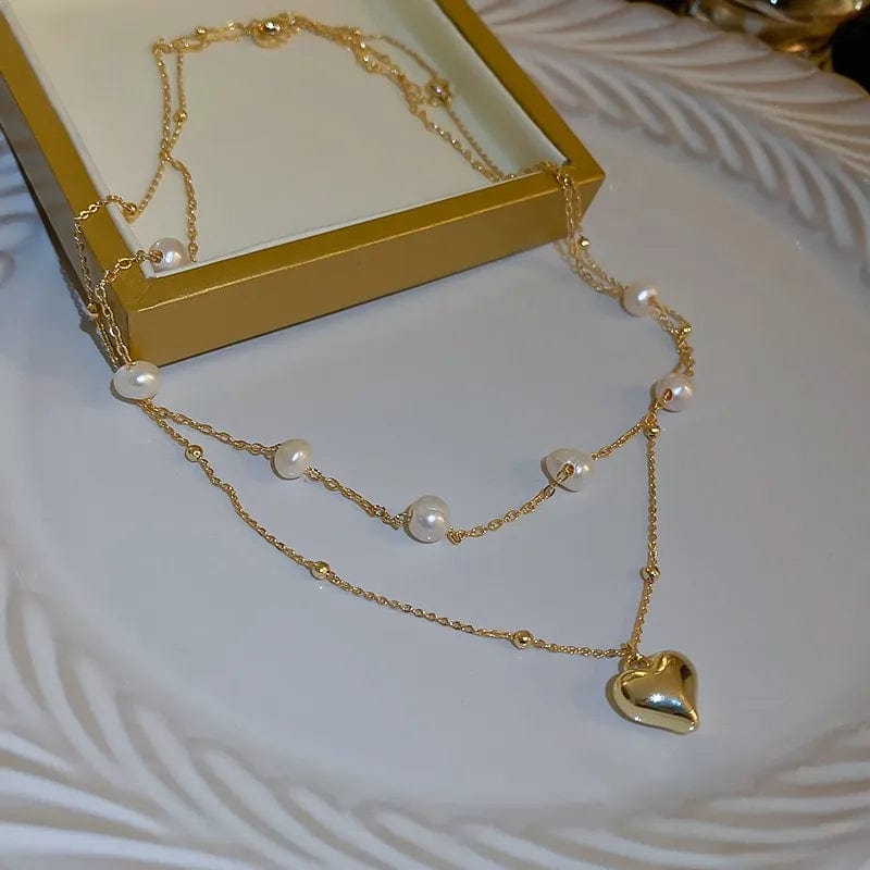 Fashion Unique Design Elegant and Exquisite Double - layer Pearl Love Pendant Necklace Women Jewelry Wedding Party Premium Gift - SHOWLU FASHION STORE