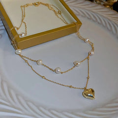 Fashion Unique Design Elegant and Exquisite Double - layer Pearl Love Pendant Necklace Women Jewelry Wedding Party Premium Gift - SHOWLU FASHION STORE