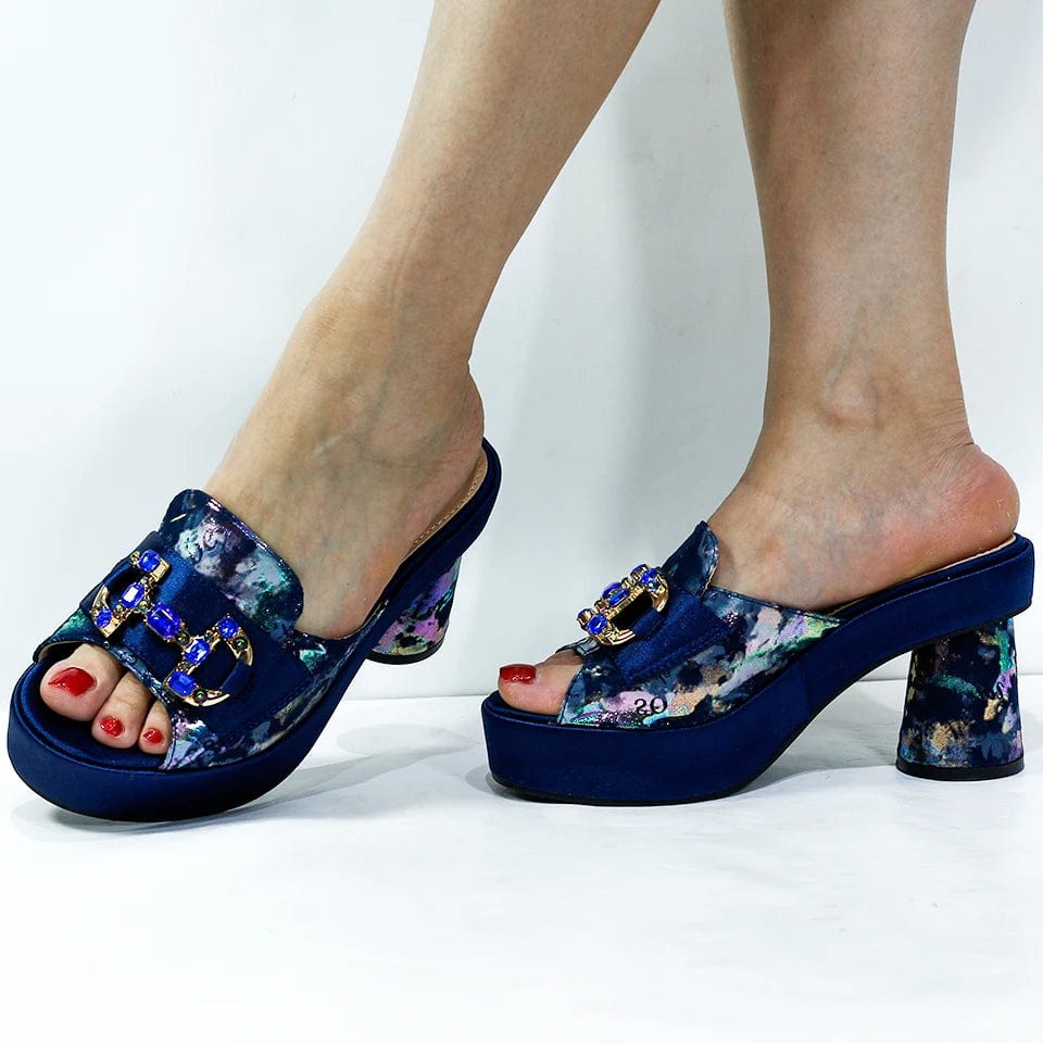 Fashionable Top Italian Designers 2023 Luxury Elegant Bright Rhinestone Round Toe Prints Summer Party Women's High Heels Shoes - SHOWLU FASHION STORE