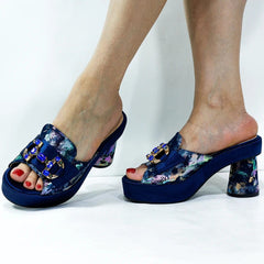 Fashionable Top Italian Designers 2023 Luxury Elegant Bright Rhinestone Round Toe Prints Summer Party Women's High Heels Shoes - SHOWLU FASHION STORE